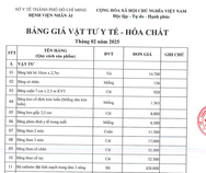 Bảng giá Vật tư y tế-Hóa chất tháng 02 năm 2025